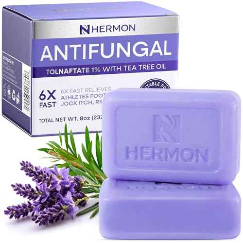 Hermon Antifungal Soap with Tea Tree Oil: Antifungal Bar Soothing Care & Relief of Itchy for Ringworm Jock Itch Tinea Versicolor Athletes Foot - Body & Face Wash - Lavender