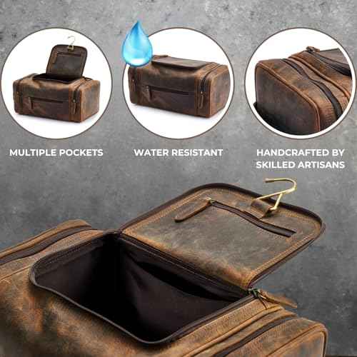 NomadCraftsCo. Large Leather Toiletry Bag for Men - Premium Leather Men's Toiletry Bag for Travel, Dopp Kit, Pouch, Large Travel Organizer