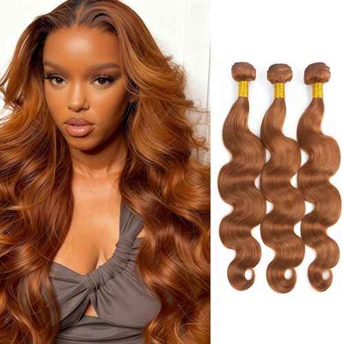 Light Brown Human Hair Bundles Body Wave 16 18 20 Inch Body Wave Human Hair Weave 3 Bundles Silky Hair Bundles Brazilian 3 Bundles Human Hair Extensions 30 Color