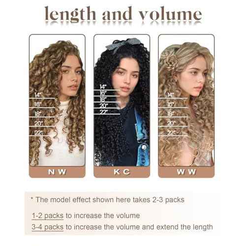 Hetto Thick Curly Clip in Hair Extensions Brown Highlight Blonde Curly Hair Extensions Water Wavy Human Hair Extensions 135g 18 Inch 7Pcs #P4/27