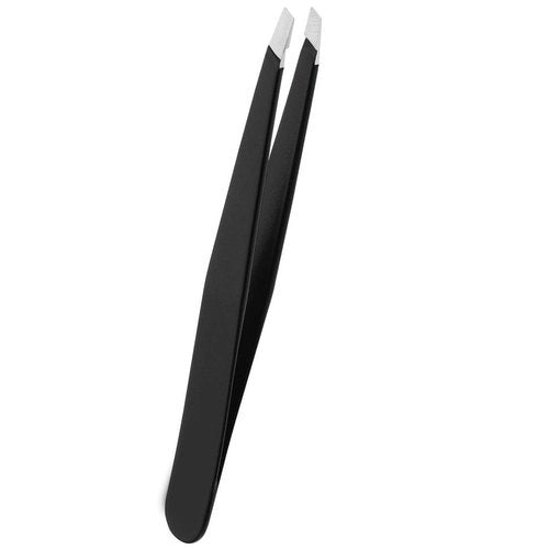 Eyebrow Tweezers Stainless Steel Facial Hair Removal Tweezers for Men & Women in Black with Slanted Tip for Easy Plucking by AURAY