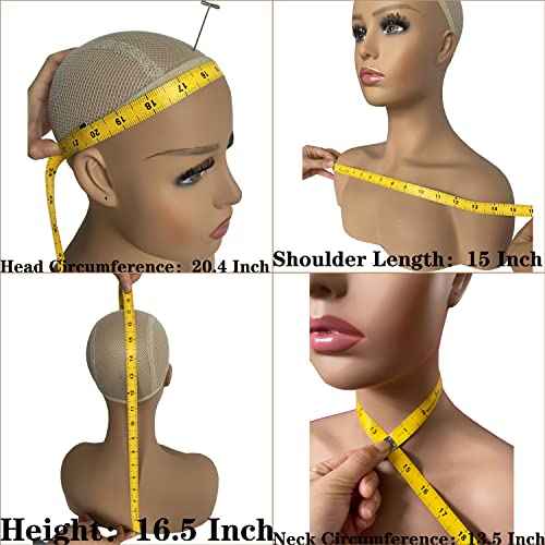 Realistic Female Mannequin Head with Shoulder Manikin PVC Head Bust Wig Head Stand for Wigs Display Making,Styling,Sunglasses,Necklace Earrings, Light Brown Color
