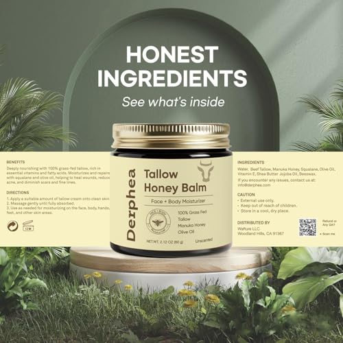 Whipped Tallow Honey Balm ? Natural & Organic Face Moisturizer for Crepey, Mature, Dry Skin ? Crepey Skin Cream with Raw Manuka Honey & Olive Oil ? 2.12 oz