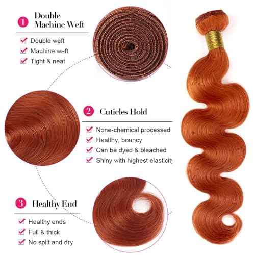 Ginger Orange 350 Human Hair Bundles 26 28 30 Inch Body Wave Bundles Human Hair Unprocessed Brazilian Virgin Hair Quick Weave for Black Women