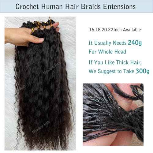 Knotless Crochet Human Hair Braids Extensions Pre Separated Wet and Wavy Brazilian Virgin Human Hair Braiding Bundles With Threading for Black Women Micro Link Meadow Hair 18inch 60g