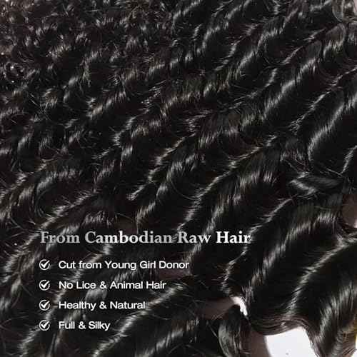 ASHINE Human Hair Bundle Deep Wave Unprocessed Cambodian Raw Hair 26 Inch, Flip Over Quick Weave Wet and Wave Bundles for Women Natural Black