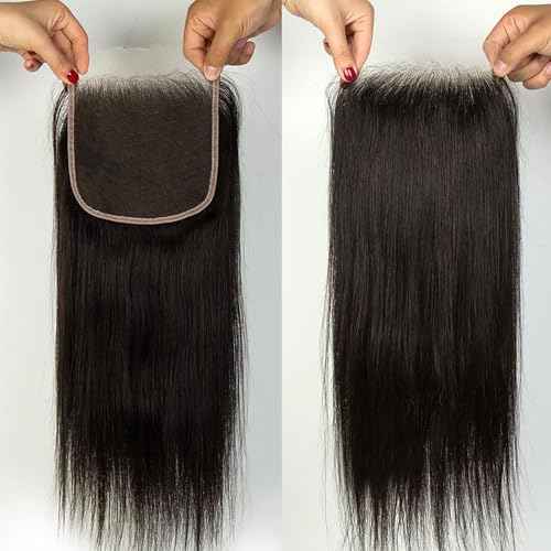 Upgrade Real Skinliked 5X5 HD Closure Human Hair Straight Lace Closure 0.095 mm Ultra Thin Invisible HD Lace Closure Pre Plucked Natural Hairline With Baby Hair 100% Real Human Hair Black 18 Inch