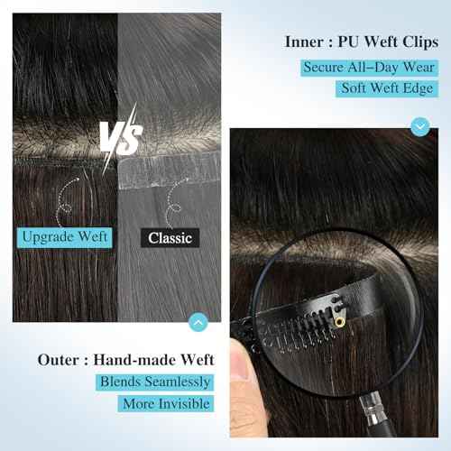 WIGNEE Clip In Hair Extesnions 100% Human Hair Seamless Hair Extensions for Women Invisable Human Hair Straight PU Clip Ins 8PCS Natural Hair Add Volume Daily Use (Black)