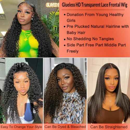 24 Inch Kinky Curly Lace Front Wig Human Hair 13x4 Wear and Go Glueless Wigs Human Hair Pre Plucked with Baby Hair HD Deep Jerry Curly Wave Lace Frontal Wigs 150% Density Full and Thick