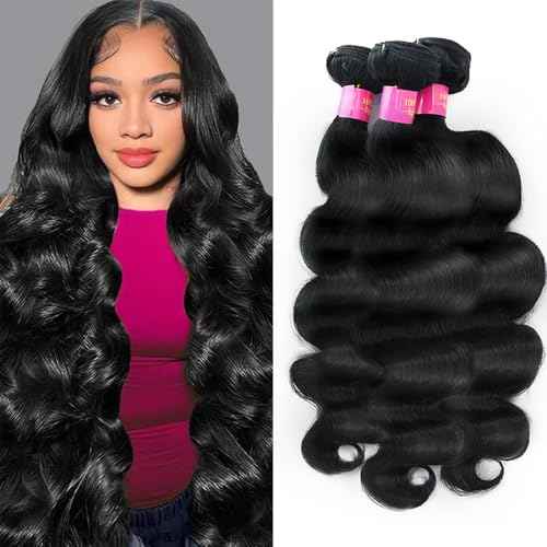 12A Body Wave Bundles Human Hair 20 22 24 Inch Human Hair Bundles 100% Unprocessed Brazilian Virgin Hair 4 Bundles Hair Extensions Real Human Hair for Women Quick Weave Hair Natural Black