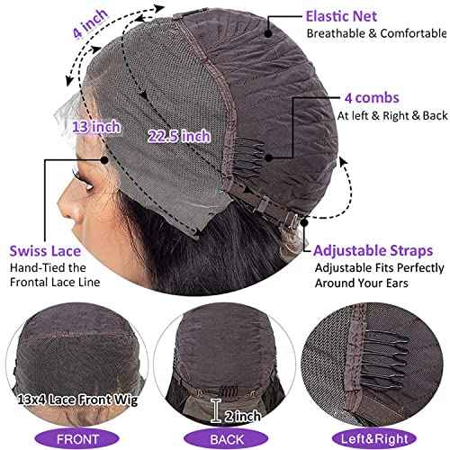 Body Wave Lace Front Wigs Human Hair Pre Plucked Glueless 13x4 HD Lace Frontal Wig with Baby Hair 180% Density Brazilian Virgin Human Hair (34 Inch) Lace Front Wigs for Black Women Natural Black