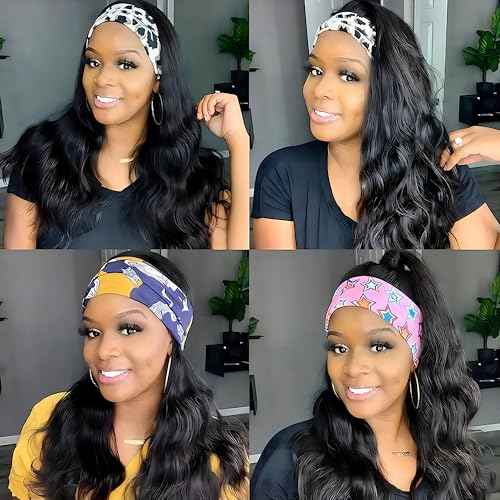 26 Inch Headband Wig Human Hair Body Wave Headband Wigs for Black Women Brazilian Virgin Hair Wear and Go Glueless Wig None Lace Front Wigs for Beginners 150% Density Natural Black Color