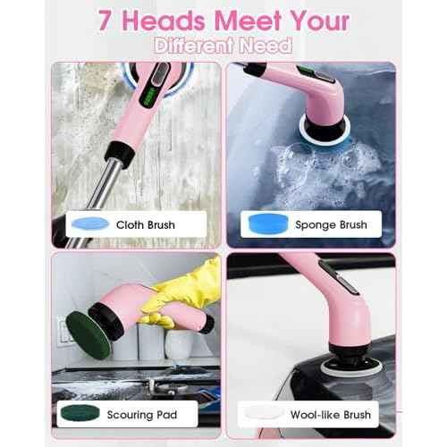 Electric Spin Scrubber for Cleaning Bathroom: Cordless Power Shower Scrubber - Electric Cleaning Brush for Tile Tub - Pink