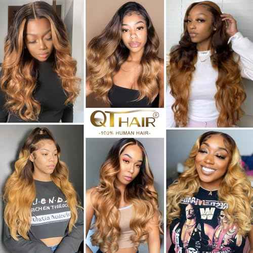QTHAIR 16A Grade Ombre Body Wave Human Hair Bundles #1b/4/27 Color 24" 100g 100% Brazilian Body Wave Bundles Human Hair Extensions for Black Women