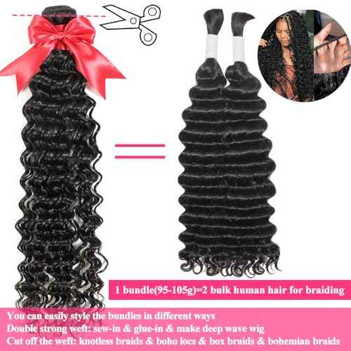 12A Deep Wave Single Bundles Human Hair 26 Inch Brazilian Curly 1 Bundles Human Hair 100% Unprocessed Virgin Wet and Wavy Hair Weave 1B Black