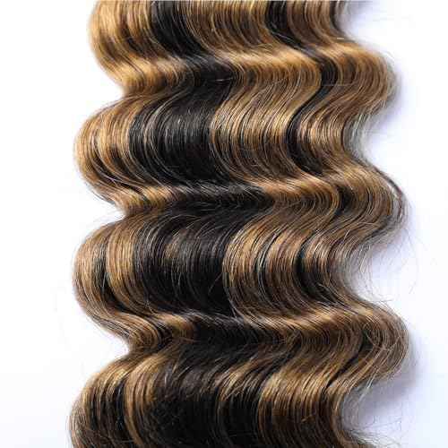 Piano Color Bundles P1B27 Highlight Deep Wave Human Hair Bundles 1b and Honey Blonde Loose Deep Weave Double Weft Brazilian Human Hair Sew-In Weave Extensions 26 28 30 Inch