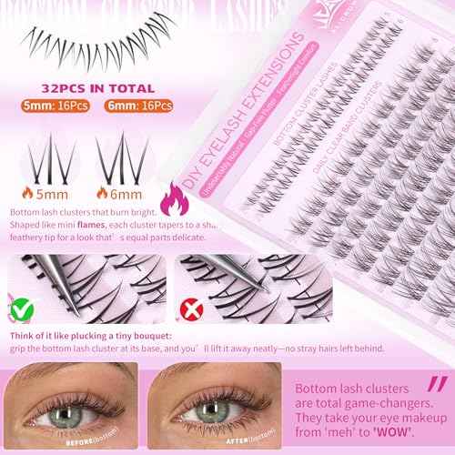 Natural Lash Clusters Kit Wispy Eyelash Clusters Kit with Bottom Eyelashes C Curly Lash Extension Kit with Invisible Band DIY Individual Lashes Kit with Lash Bond and Seal 132Pcs