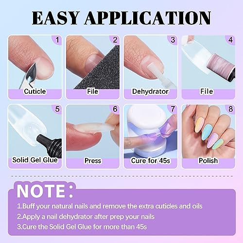 Ejiubas Gel Nail Kit - 300Pcs 15 Sizes Short Almond Nail Tips, 30ML Last Long Solid Gel with Portable Nail Lamp, Acrylic Nail Kit Gel Nail Extension Set Fake Nail Kit for Diy Home Manicure