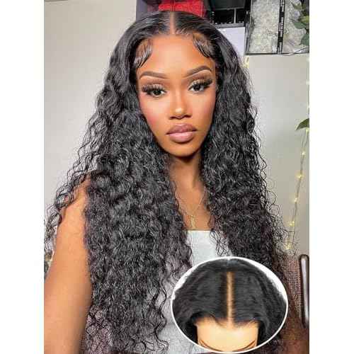 BLY Glueless Wigs Human Hair 9x6 M-Cap Wig Max Parting HD Lace Pre Cut Wig for Women Pre Plucked, Bleached Tiny Knots Deep Wave Curly Lace Front Wigs Wear Go 180% Density 20 Inch