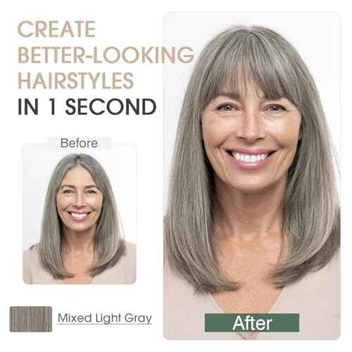 S-noilite Hair Toppers for Women Real Human Hair, 100% Real Human Hair Toppers with Bangs for Women with Thin Hair,2.25"*6" Lace Silk Base 12 inch (Mixed Light Gray)