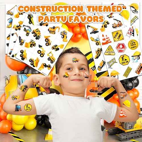 96 PCS Construction Car Truck Pre-Cut Temporary Tattoos for Kids | Super Cute Themed Birthday Party Favors, Supplies, Decorations, Fake Tattoo Stickers (multiple)