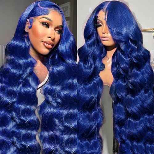 Royal Blue Lace Front Wigs Human Hair 13x6 Lace Front Colored Wigs for Women Dark Blue Body Wave Glueless Human Hair Navy Blue Wig 26 Inch 200% Density