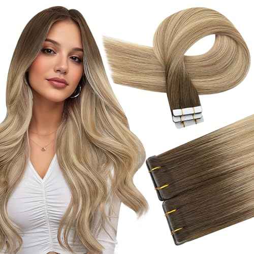 Full Shine Intact Virgin Tape in Hair Extensions Ombre Color 3/8/22 Invisible Injection Human Hair Tape in Extensions 18Inch Seamless Double Sided Tape ins Human Hair Extensions 10Pcs 25Gram