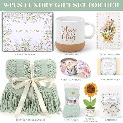 Get Well Soon Gift Baskets for Women, Self Care Gifts for Women Birthday, Spa Thinking of You Care Package Sending Sunshine Sunflower Gifts, After Surgery Sympathy Christmas Gift Ideas for Mom Friend