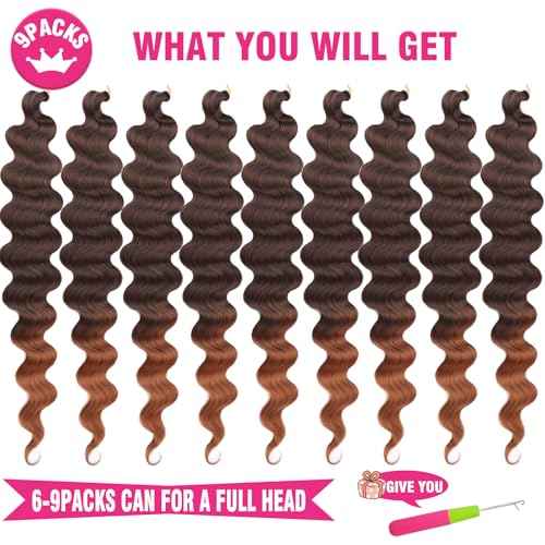 Unionbeauty 30 Inch 9 Packs Body Wave Braiding Hair Pre-Feathered Braiding Hair Ombre Ocean Deap Twist Synthetic Crochet Hair for French Curl Crochet Braids Easy Braids Hair Extension for Women (T30#)