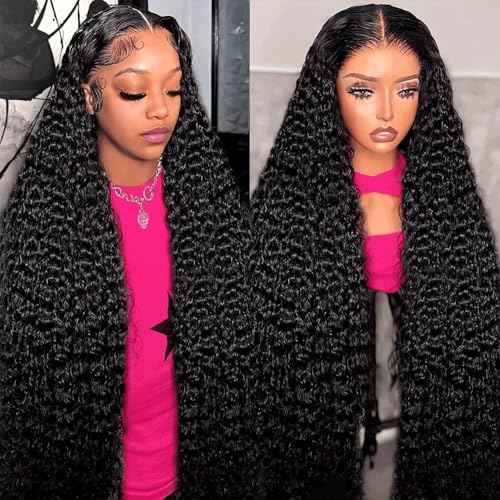 13x6 Deep Wave Lace Front Wigs Human Hair Curly Human Hair Wig for Women Deep Curly HD Lace Frontal Wigs Glueless Pre Plucked with Baby Hair Natural Color (20 Inch-10A)