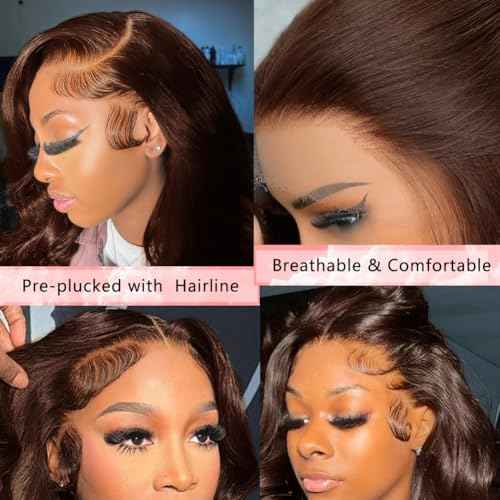 30 inch Chocolate Brown Lace Front Wig Human Hair Pre Plucked 220% Density 13x6 Hd Lace Front Wigs Human Hair Colored Frontal Brown Body Wave Human Hair Wigs for Black Women