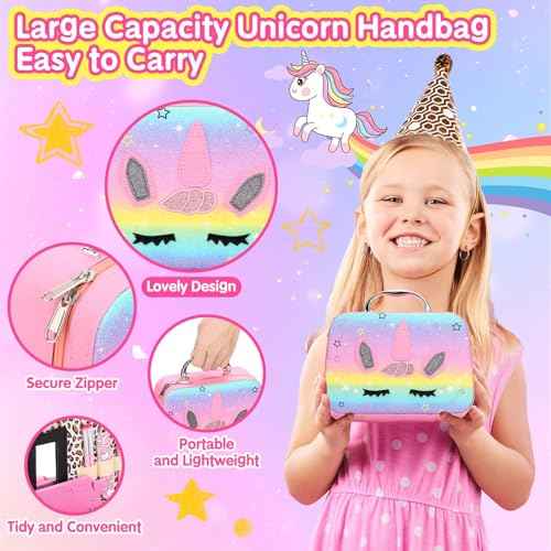 Kids Nail Polish with Press on Nails Set for Girls, Non-Toxic Nail Art Kit with Portable Dryer and Unicorn Case, Cute Stuff Gift Toys for Girls Age 8 -12