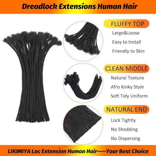 0.4 cm Loc Extensions Human Hair 100 Strands Dreadlock Extensions Human Hair Loc Extensions Dreads Extensions for Men Women Kids 6 Inch Real Human Hair Locs 1B Natural Black Handmade Permanent Locs