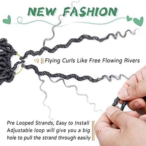 LIYATE Goddess Locs Crochet Hair 14 Inch 6 Packs Faux Locs Crochet Hair for Black Women Pre Looped Soft River Locs Crochet Braids with Curly Hair Bohemian Hippie Locs Hair Extensions(T1B/Gray)