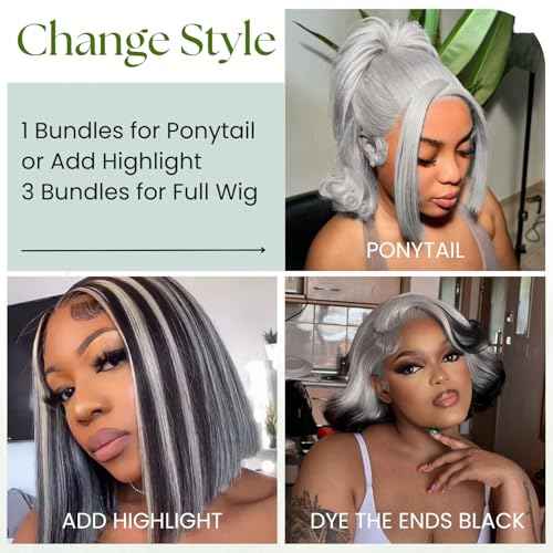 Grey Human Hair Bundles 14 16 18 Inch Straight Human Hair, 100% Unprocessed Virgin Remy Bundles Grade 12A Lavender Gray Color Sew In Quick Weave for Women