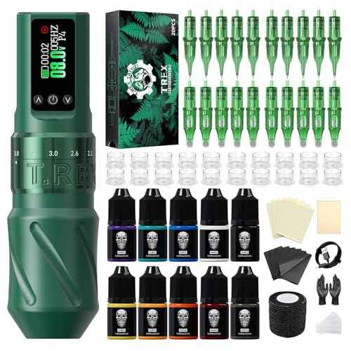 Tattoo Gun Kit for Beginners, Tattoo Kit Wireless, 7 Adjustable Stroke Pen Tattoo Machine, Rotary Tattoo Machine Kit, Tattoo Starter Kit with Mixed Cartridge Needle, 1600mAh Led Display Power