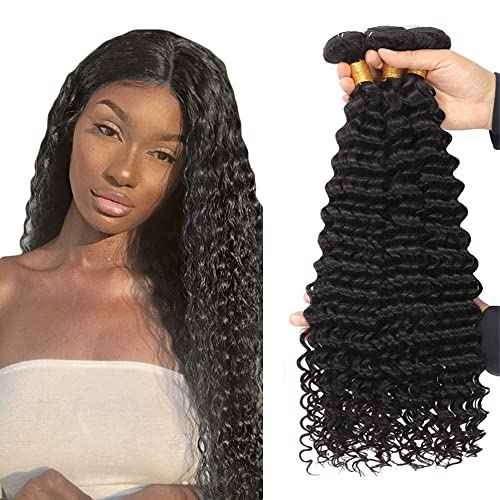 16 16 16 Inch Deep Wave Human Hair Bundles Natural Black Color Brazilain Unprocessed Virgin Hair Loose Wave Bundles Human Hair Natural Color Remy Human Hair Weave