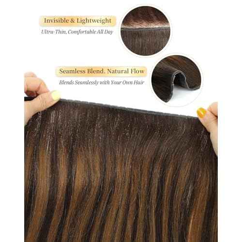 PANEWAY OVO Hair Extensions Real Human Hair Dual Hand Tied Invisible Weft Hair Extensions for Volume & Length Lightweight, Natural-Looking(#P2/8/T2,16Inch)