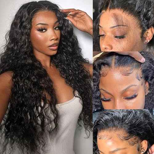13x6 HD Lace Front Wigs Human Hair Deep Wave Wig for Women 200% Density Transparent Curly Lace Front Wigs 24 Inch Deep Wave Frontal Wigs Pre Plucked Wet and Wave Lace Front Wigs with Baby Hair