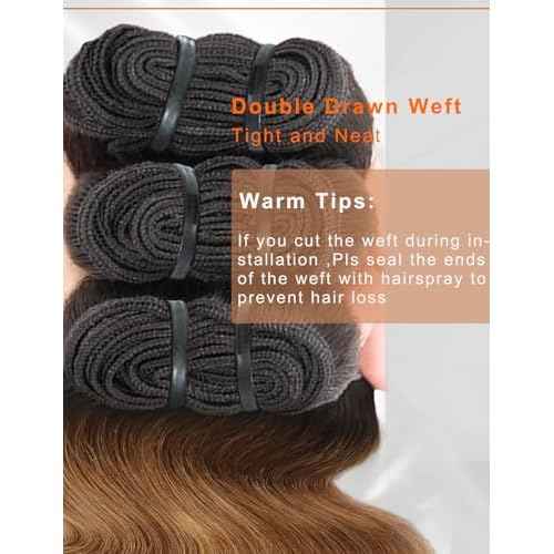 Ombre Bundles Human Hair, 13A Raw Indian Hair Bundles Body Wave, 14 Inch Colored Honey Blonde 1B27 Ombre Human Hair Bundles, 2 Years Service Life, Keep Texture Silky Soft Tangle-Free