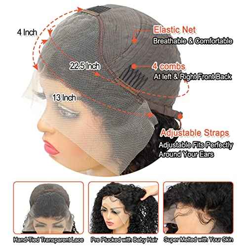 24 Inch Kinky Curly Lace Front Wig Human Hair 13x4 Wear and Go Glueless Wigs Human Hair Pre Plucked with Baby Hair HD Deep Jerry Curly Wave Lace Frontal Wigs 150% Density Full and Thick