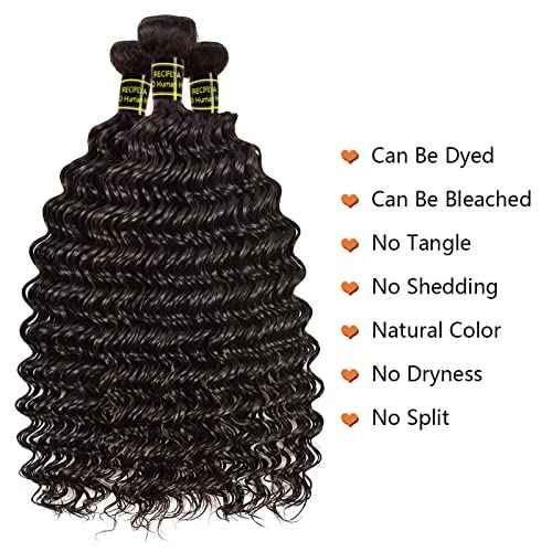 Brazilian Deep Wave Lace Frontal with Bundles Virgin Human Hair Deep Curly Bundles Ear to Ear Lace Frontal with Bundles100% Unprocessed Human Hair Extensions Natural Color(20 22 24+18)