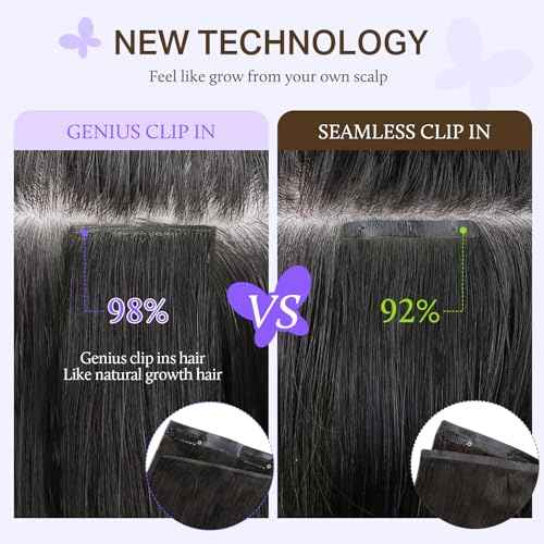 DOORES Seamless Clip in Hair Extensions Real Human Hair, Jet Black 120g 16 Inch 7pcs, Genius Extensions Clip in Straight Hair Remy Natural Weft Invisi Edge PU Weft