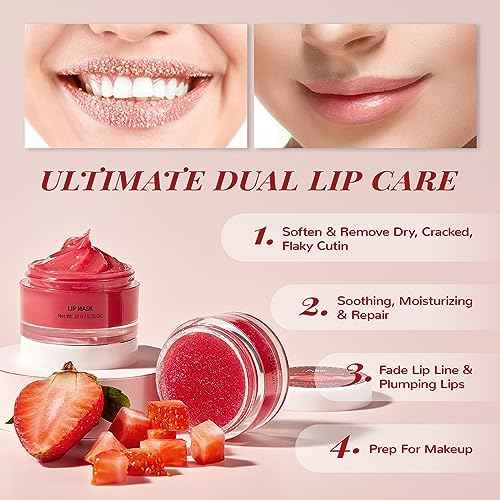 Lip Scrub & Lip Mask Set, Lip Sleeping Mask, Overnight Treatment Lip Care Products, Christmas Gifts for Girls, Moisturize & Nourish, Dry Cracked Lips, Intense Hydration with Vitamin C