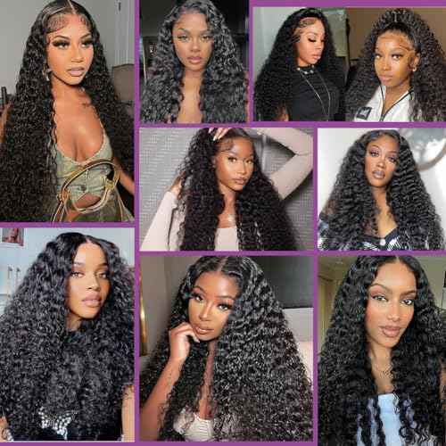 30 Inch Deep Wave Lace Front Wigs Human Hair 200% Density 13x6 HD Transparent Deep Curly Lace Front Wigs for Women Pre Plcked Glueless Wigs with Baby Hair