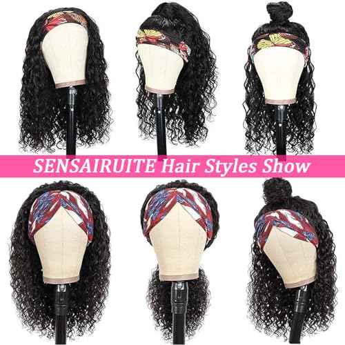 SENSAIRUITE Headband Wig Human Hair 24 Inch Deep Wave Headband Wigs for Black Women 180% Density Wear and Go Glueless Curly Wig Natural Color