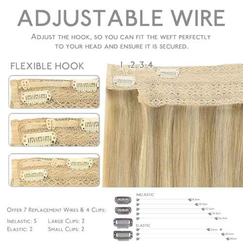 WENNALIFE (Increase 50% Lifespan) Real Human Hair 18 inch 95g Light Blonde Highlighted Golden Blonde Remy Invisible Transparent Wire Fish Line Hair Extensions
