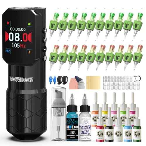 Wormhole Tattoo Gun 85pcs Tattoo Kit Wireless Tattoo Machine with 10 Tattoo Ink, Aluminum Alloy Smart Tattoo Pen with Jump-Start/Dotwork Mode 1500mAh Power 20 Tattoo Needles for Professional Tattooist