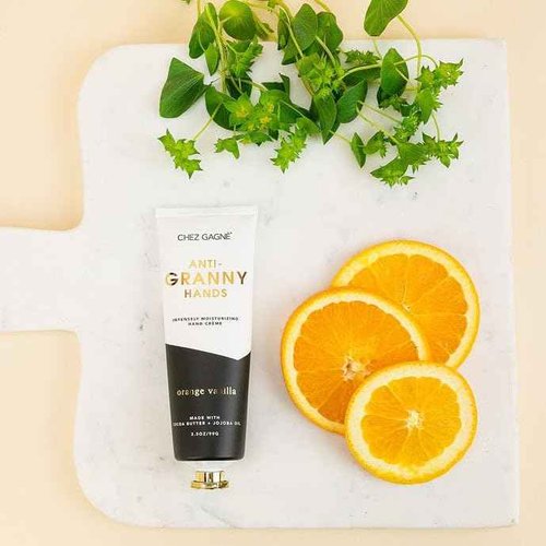 Chez Gagné Intensely Moisturizing Vegan Hand Cream (3.4oz) Jojoba Oil Cocoa Butter- Non-Greasy, Fast-Absorbing, Made In US - Anti-Granny Hands (3.4oz, Orange Vanilla)