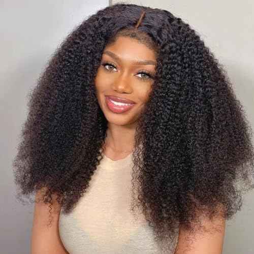 Afro Kinky Curly Human Hair Wig 4x4 HD Lace Front Wigs 210 Density Glueless Wigs Human Hair Pre Plucked Brazilian Kinky Curly Wigs in Curly Edges for Black Women